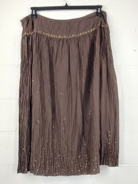 Talbots Woman Vintage Brown Scrunch Silk Skirt with Gold Sequin Detail
